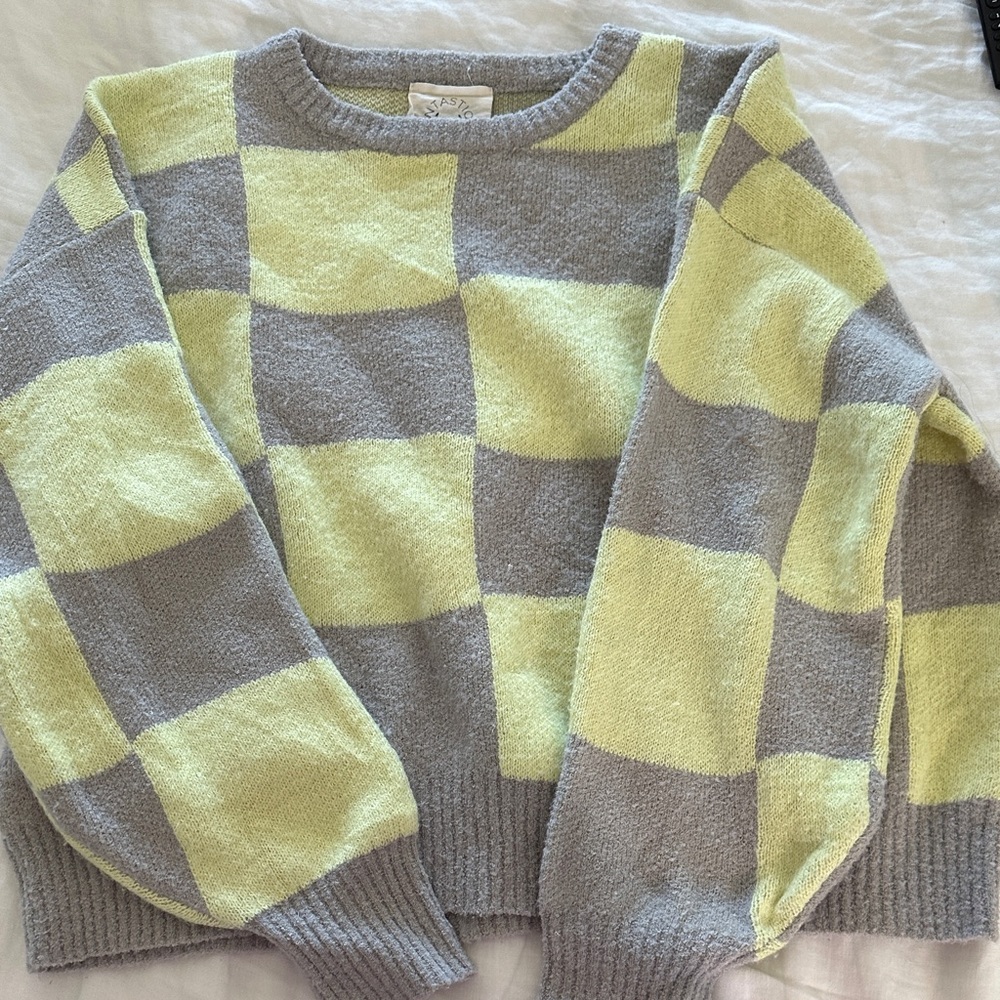 Checkered Gray and Yellow Women's Sweater